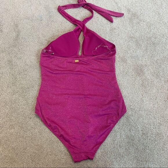 JONES New York Women's Solid Glitter One Piece Swimsuit Fuchsia Sz L NWT - Picture 4 of 10
